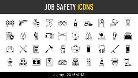 Protection and safety in the workplace, icon set. job area safety icons. Notification and warning of danger. Stock Vector
