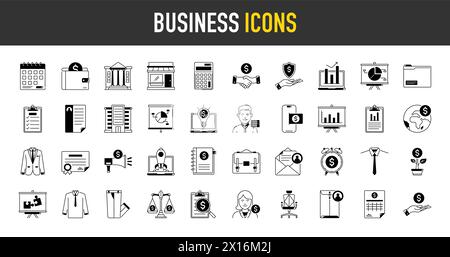 Set of 40 Business icons. Business and Finance web icons premium style. Money, bank, contact, infographic. Icon collection. Vector illustration. Stock Vector