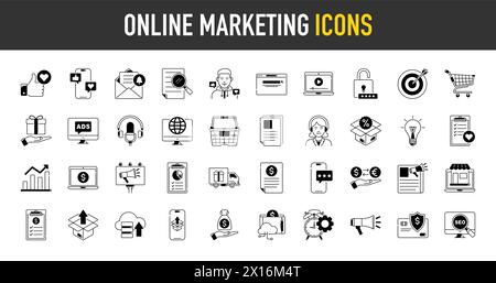Online Marketing thin icons set. Web Development and Optimization icon. Vector illustration Stock Vector