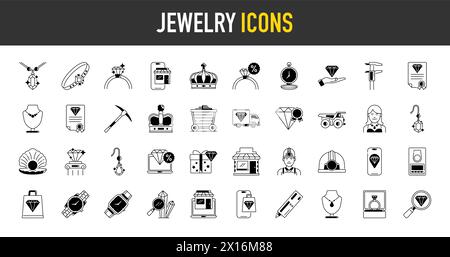 Simple Set of Jewelry Related Vector Icons. Contains such Icons as Earrings, Body Cross, Engagement Ring and more. Stock Vector