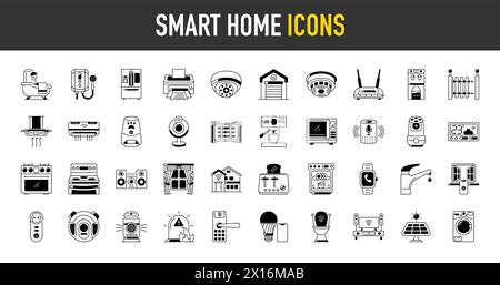 Collection of smart house icons. control of lighting, heating, air conditioning. Set of home automation and remote monitoring symbols drawn. Vector. Stock Vector