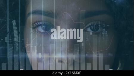 Image of data processing over african american woman Stock Photo