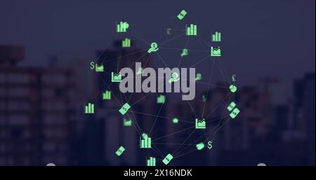 Image of network of connections with icons Stock Photo