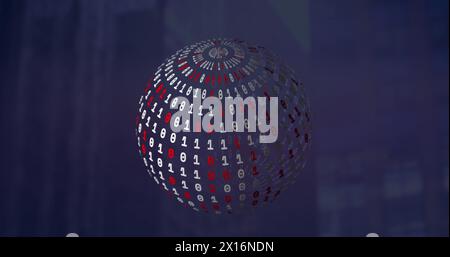 Image of globe with network of connections over binary coding Stock Photo