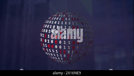 Image of globe with network of connections over binary coding Stock Photo
