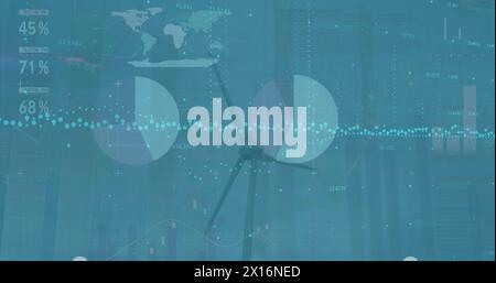 Image of statistics and data processing on blue background Stock Photo