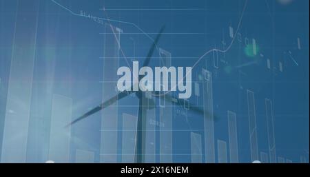Image of green line and data processing over grid Stock Photo