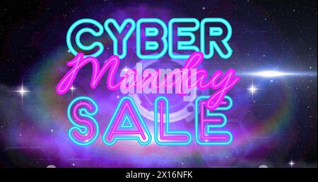 Image of cyber monday sale text over space Stock Photo