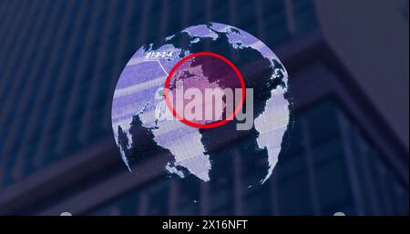 Image of globe spinning over world map Stock Photo - Alamy