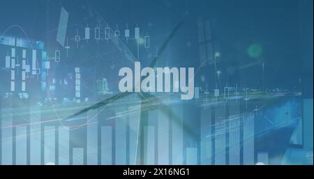 Image of statistics and data processing over digital screens Stock Photo