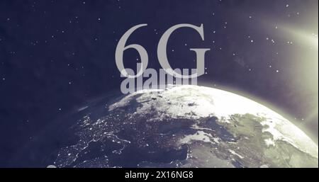 Image of 6g text over globe Stock Photo