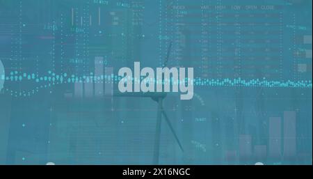 Image of statistics and data processing on blue background Stock Photo