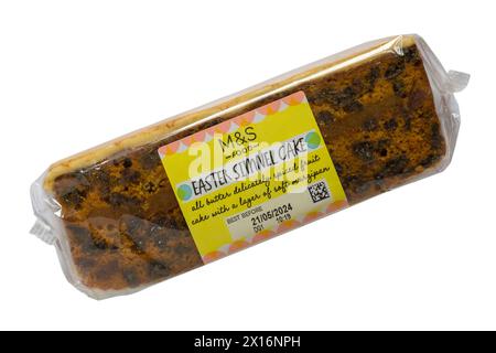 Easter Simnel Cake from M&S isolated on white background - all butter delicately spiced fruit cake with a layer of soft marzipan Stock Photo
