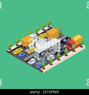 Cars on the road in a traffic jam in the city Stock Vector