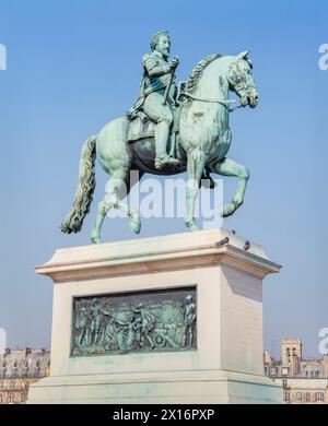 Henrici Magni bronze equestrian statue (representing the King of France Henri IV in armor), near Pont Neuf, Paris Stock Photo