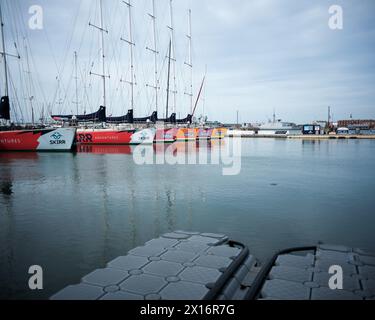 Training boats for Clipper Round the World Yacht Race moored at Gosport, Portsmouth, UK Stock Photo
