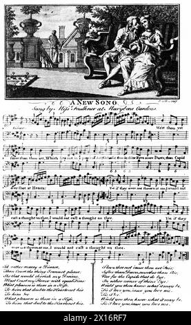 A New Song: Sung by Miss Faulkner at Marybone Gardens, c1747. A musical score for a work performed at Marylebone Gardens. Marylebone Gardens or Marybone Gardens was a London pleasure garden sited in the grounds of the old manor house of Marylebone and frequented from the mid-17th century to the third quarter of the 18th century. Stock Photo