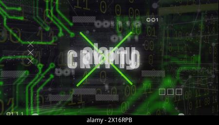 Image of crypto text over motherboard and data processing Stock Photo