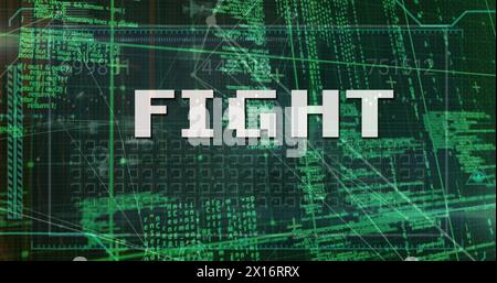 Image of fight text over numbers and data processing Stock Photo