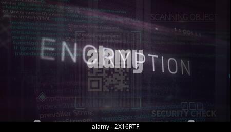 Image of encryption text over qr code, motherboard and data processing Stock Photo