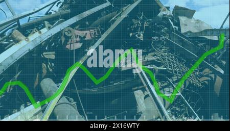 Image of green line with data processing over wasteland Stock Photo