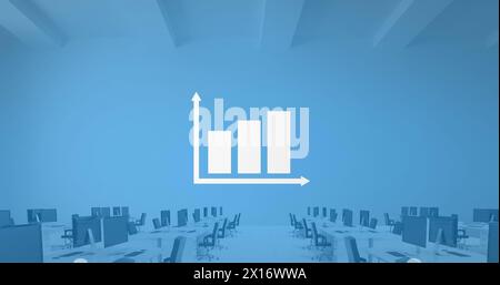 Image of statistical data processing against empty office Stock Photo