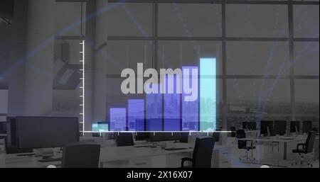 Image of statistics and data processing over office Stock Photo