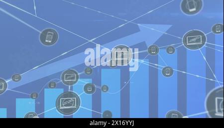 Image of financial data processing over network of connections with icons Stock Photo