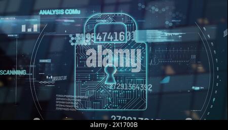 Image of financial data processing over online security padlock Stock Photo