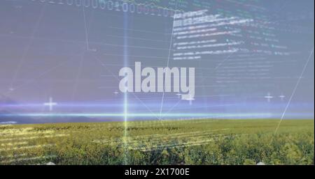 Image of stock market and data processing over field Stock Photo