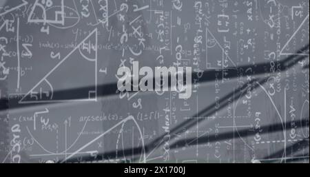 Image of mathematical data processing over grey background Stock Photo