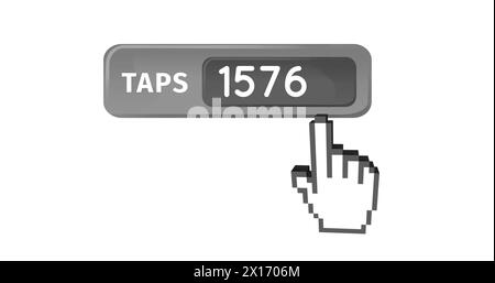 Image of numbers changing and taps text in grey banner with finger pointing on white background Stock Photo