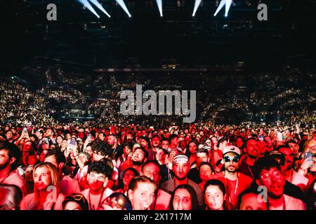 Milan, Italy. 12th Apr, 2024. Pinguini Tattici Nucleari are performing live at Forum Assago in Milan, Italy, on April 12, 2024. (Photo by Alessandro Bremec/NurPhoto) Credit: NurPhoto SRL/Alamy Live News Stock Photo