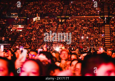 Milan, Italy. 12th Apr, 2024. Pinguini Tattici Nucleari are performing live at Forum Assago in Milan, Italy, on April 12, 2024. (Photo by Alessandro Bremec/NurPhoto) Credit: NurPhoto SRL/Alamy Live News Stock Photo