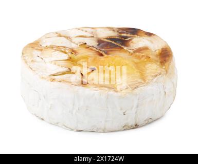 Tasty baked camembert with honey isolated on white Stock Photo