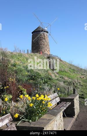 St Monans windmill which was used to raise seawater into evaporating pans to make salt in the 18th century, St Monans, East Coast of Scotland, UK Stock Photo