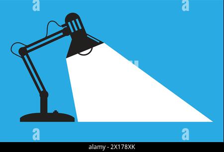 vector adjustable table lamp for home or office. white light background as spotlight. flat illustration of modern table lamp Stock Vector