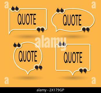vector collection of quote forms for talk message, speech remark or comment. thin white line text quotation box isolated on yellow background. saying Stock Vector