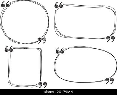 vector collection of hand-drawn quote forms for talk message, speech remark or comment. thin white line text quotation box isolated on yellow backgrou Stock Vector