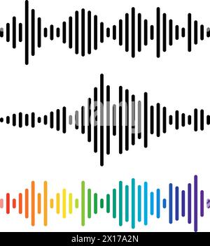 vector music background of audio sound waves pulse, equalizer voice frequency, black and white and colorful set simple illustration of audio sound wav Stock Vector