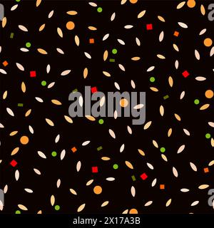 vector seamless texture of fried rice with chicken and vegetables. schezwan food, simple seamless background pattern. abstract rice grains, chicken Stock Vector