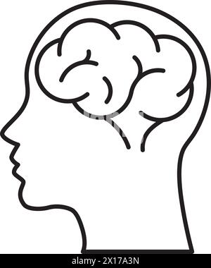 vector brain in human head isolated on white background for psychology health illustrations. simple human head and brain outline Stock Vector