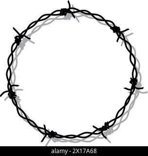 vector hand drawing of barbed wire prison boundary. barbed wire round frame border with shadow Stock Vector