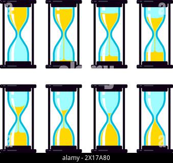 vector collection of abstract hourglass clock colorful symbols isolated on white background. time countdown sand watch. set of hour glass icons Stock Vector