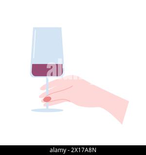 hand holding a glass of red wine Stock Vector