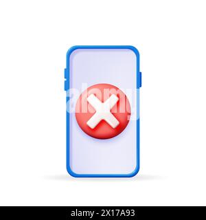 3D smartphone with wrong button in circle Stock Vector