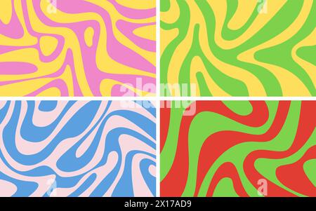 vector abstract background with colorful horizontal waves. 60s, 70s trendy psychedelic retro style pattern. Y2k aesthetic. groovy hippie backgrounds w Stock Vector