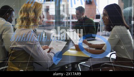 Image of data processing over group of diverse people Stock Photo
