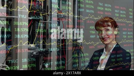 Image of data processing and social media speech bubbles over caucasian man wearing vr headset Stock Photo