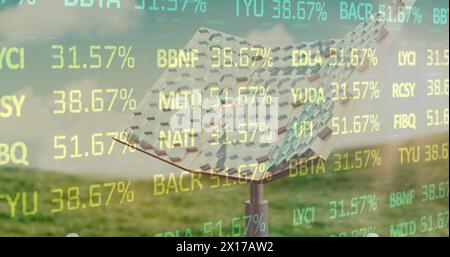Image of financial data processing over moving cogs Stock Photo